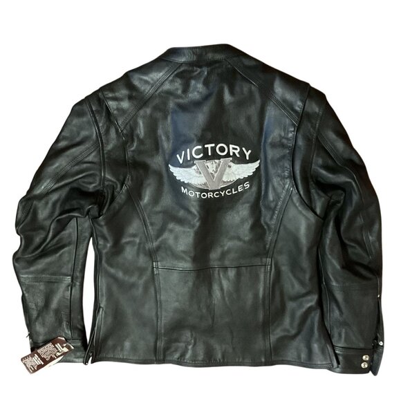 NWT Victory Motorcycles Black Leather Motorcycle Jacket Size L Flight Jacket - Picture 2 of 10